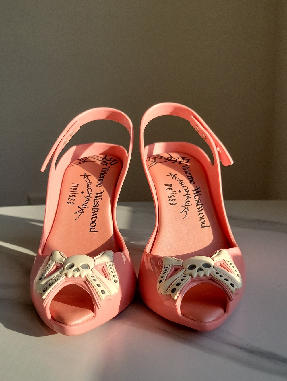 Vivienne Westwood Melissa Pink Skull Bow Peep-Toe Heeled Sandals - Picture 3 of 16